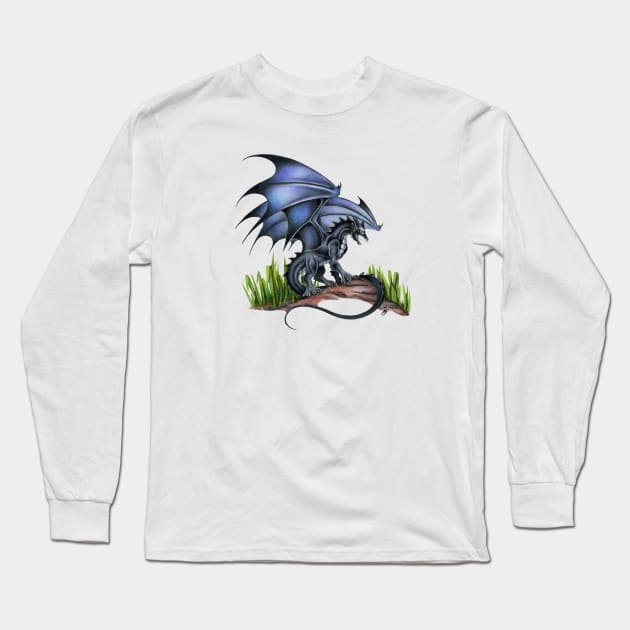 Powerful Black Dragon Long Sleeve T-Shirt by Sandra Staple